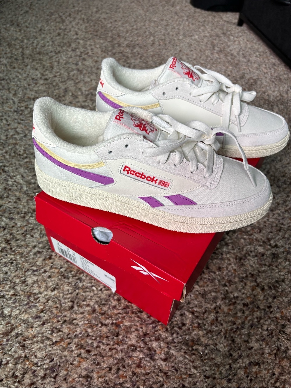 Reebok White Sneakers with Purple & Yellow Accents